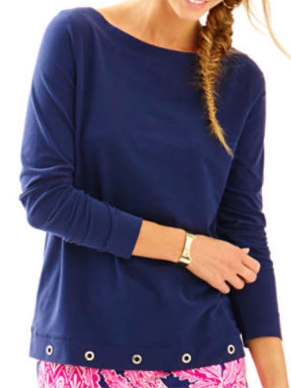 Lilly Pulitzer JoJo Navy Boatneck Grommet Hem blue size medium